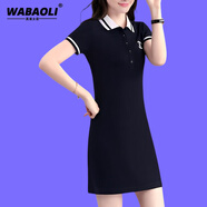 WABAOLI 運(yùn)動休閑短袖polo領(lǐng)連衣裙女短款2024夏季新款修身顯瘦t恤裙子潮 藍(lán)色 C字 2XL (建議120-129斤)