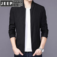 JEEP SPIRIT春季青年男士薄款夾克外套男衣服春夏2025新款中年男裝休閑夾克 【春秋款】小草款黑色 170/M適合90-120斤