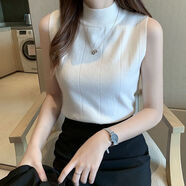 寶喬旭2023春秋半高領(lǐng)打底衫女毛衣無袖針織衫內(nèi)搭緊身背心純色上衣 白色 L 建議115斤