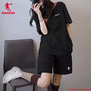 喬丹運動(dòng)套裝女裝2025夏季新款透氣寬松短袖短褲跑步瑜伽休閑服兩件套 黑色+黑色(速干) L/175