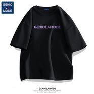 GENIOLAMODE【敖瑞鵬代言】字母短袖t恤男夏季純棉大碼男女潮流寬松情侶半袖 黑色(g拉莫德) 3XL (建議180-205斤)