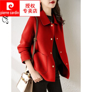 皮爾卡丹（pierre cardin）2025年秋冬新款雙面呢羊毛絨大衣女短款小香風(fēng)小個(gè)子高端呢子外套 紅色【高品質(zhì)】 XL 建議85-110斤