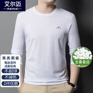艾爾邁桑蠶絲長(zhǎng)袖T恤男男士體恤衫春秋季打底衫商務(wù)休閑中青年上衣男裝 白色 170