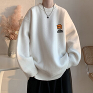 OEMG毛衣男款秋冬季潮牌高級感套頭日系復古慵懶風(fēng)寬松休閑針織衫外套 白色 L [建議90-110斤]