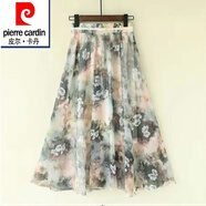 皮爾卡丹（pierre cardin）雪紡半身裙流行印花a字裙23夏季新款時(shí)尚優(yōu)雅顯瘦大擺百褶長(cháng)裙 ZC灰花【裙長(cháng)65cm】 XL 120-140斤