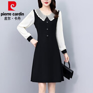 皮爾卡丹（pierre cardin）高級(jí)感法式長(zhǎng)袖連衣裙娃娃領(lǐng)氣質(zhì)收腰顯瘦中長(zhǎng)裙子女春秋2025新款 黑色 L 95-115斤