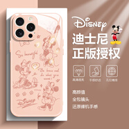 迪士尼（Disney）適用蘋果情侶手機(jī)殼創(chuàng)意涂鴉米奇鋼化玻璃硬殼硅膠包邊個性防摔全包可愛卡通米老鼠米妮男女款外殼 【玻璃砂粉色】米妮-ABL717Y 華為/榮耀/小米/紅米/OPPO/VIVO聯(lián)系客服