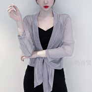 HKYI小披肩外搭百搭蕾絲小外套女薄款坎肩短款寬松外搭開衫 (長(zhǎng)袖)銀絲灰 XL 建議128-150斤