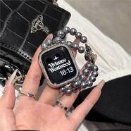 星迎土星珍珠鉆石iwatchS11/S10/S9蘋(píng)果applewatch87手表表帶表鏈se金屬女高級華強北s10腕帶ultra適用 黑色-珍珠土星-(不送鉆石表殼) 蘋(píng)果Watch4-6/SE-40mm