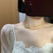 瑞諾黃金蹦迪珠項鏈女新款999足金爆閃燒藍(lán)蝴蝶鎖骨鏈生日禮物送女友 蹦迪珠蝴蝶項鏈/金重約20.896g