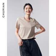初棉短袖T恤女 正肩純棉圓領/半月領 大象灰-半月領 L