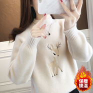 妙款2024秋冬黃金貂仿貂絨加厚半高領(lǐng)學(xué)生初中高中女大童百搭套頭毛衣 小鹿杏色 L建議110-125斤