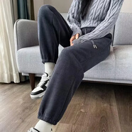 簡(jiǎn)言的夏冬羊羔絨休閑褲女2025秋冬季新款加絨加厚休閑百搭束腳高腰哈倫女褲 灰色【YGR不加絨】薄款 L 95-115斤