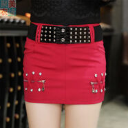 菲尼東爵短包裙春秋包殿裙半身裙女短一步裙鑲鉆緊身性感包臀裙秋天 紅色 送腰帶 S