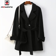 AEMAPE毛呢大衣女2023秋季新款单面羊绒装小个子韩版系 黑色  S