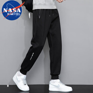NASA MARVEL休閑褲男春秋季運動(dòng)長(cháng)褲休閑舒適親膚男褲潮流學(xué)生寬松大碼男裝 黑色束口 3XL （建議155斤-170斤）