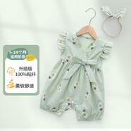 wua.wua嬰兒衣服夏季薄款0-12個(gè)月女寶寶連體衣套裝公主款哈衣外出夏裝 薄荷綠（貼身柔軟）+發(fā)帶 80cm （適合9-12月 體重16-20斤）