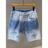 OLOMM牛仔褲男款短褲夏季薄款潮牌寬松直筒美式潮流百搭休閑五分褲子 藍色 28