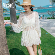 DK泳衣女遮肚顯瘦韓國ins溫泉泳裝性感分體三件套仙女范 米白色 L 