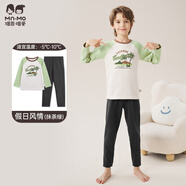 瑁恩·瑁愛(ài)（Mn·Mo）瑁恩瑁愛(ài)男童加絨加厚保暖內衣套裝金鉆絨兒童秋衣秋褲冬季打底衣 假日風(fēng)情(抹茶綠) 180 建議身高約170-175cm