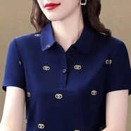 譽(yù)露短袖女棉t恤女短袖2025年新款帶領(lǐng)上衣女士翻領(lǐng)運動(dòng)短袖polo衫夏 6609寶藍 L (建議100-110斤)