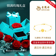 老鳳祥四葉草黃金手鏈女足金轉(zhuǎn)運(yùn)珠七夕情人節(jié)生日禮物女禮物送女友老婆 【情滿玫瑰】足金四葉草+贈(zèng)925銀手鏈