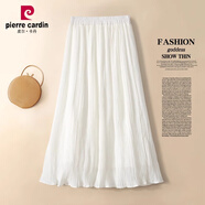 皮爾卡丹（pierre cardin）白色半身裙女夏季薄款中長(cháng)款2024新款高腰百褶裙傘裙雪紡a字長(cháng)裙 白色半身裙 29/XL 建議115-125斤