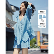 德瑪納【清涼兩件套】夏裝V領(lǐng)中袖襯衫上衣短褲套裝女