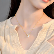 銀千惠925銀項鏈女雙層愛(ài)心鑲鋯石輕奢小眾高級感鎖骨鏈送女友禮物 金色 : 925銀 鏈長(cháng)40+5cm