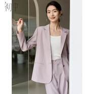 初申秋小西裝女經(jīng)典H型溫柔粉通勤休閑亞麻西裝外套S51U026
