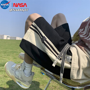 NASA MARVEL美式休閑短褲夏季新款五分褲青少年運動短褲外穿薄款直筒男夏短褲 黑色 XL
