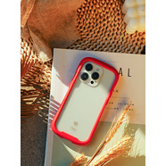 HameeiFace透明防摔手機殼蘋(píng)果iphone14promax保護套全包手機殼新款鋼化玻璃彩色熒光邊框可掛繩便攜防丟 紅色框 蘋(píng)果iPhone 14