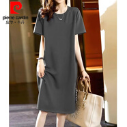 皮爾卡丹（pierre cardin）2024純棉短袖長(cháng)裙寬松休閑過(guò)膝t恤裙簡(jiǎn)約中長(cháng)款連衣裙女顯瘦夏季 灰色 M 95-110