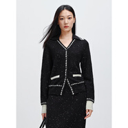 太平鳥(niǎo)女裝針織衫小香風(fēng)精致翻領(lǐng)針織開(kāi)衫珠片套裝 黑色開(kāi)衫 M