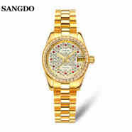 桑德SANGDO機械女表18k金滿天星機械手表 優(yōu)雅高貴大方腕表 全金色