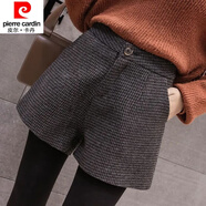 皮爾卡丹（pierre cardin）23年新款毛呢靴褲闊腿褲子女裝秋冬裝年新款顯瘦百搭短褲冬季外穿 黑色 XL 115-125斤內(nèi)