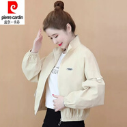 皮爾卡丹（pierre cardin）24年新款休閑短款外套女春秋新款小個子薄款夾克百搭棒球服高腰上 杏色 L