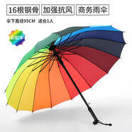 雨天姿24骨長柄自動晴雨傘超大號加固加厚結實抗風雙人三人雙層商務雨 自動L16骨-彩虹色95CM