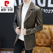 皮爾卡丹（pierre cardin）冬季皮衣男加絨加厚皮外套男皮毛一體2025流行痞帥風(fēng)夾克皮西裝 加絨 Y19 棕色(保暖) 3XL /185(適合146-160斤)