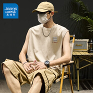 真維斯（Jeanswest）100%純棉背心男美式潮流街頭ins風(fēng)圓領(lǐng)無袖上衣男款戶外百搭汗衫 淺米#ZS花紋標(biāo)X 4XL 【適合200-220斤】