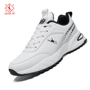 喬丹格蘭運動(dòng)鞋男秋冬季防水皮面男士輕便跑步鞋加絨保暖防滑棉鞋旅游鞋子 白色-皮面單鞋 39