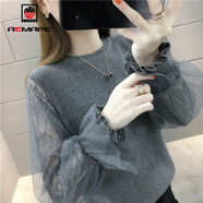 AEMAPE針織衫女2025春秋冬季新款洋氣毛衣女時(shí)尚蕾絲打底衫薄款上衣 MX-7251_灰色 4XL