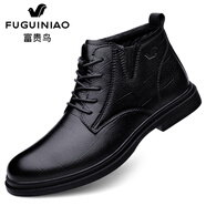 富貴鳥(niǎo)男鞋冬季真皮男士高幫皮鞋加絨保暖棉鞋羊毛一體東北商務(wù)馬丁靴男 兄弟黑色單層FG928 42