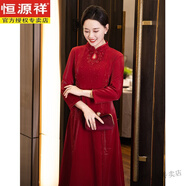 恒源祥喜婆婆婚宴裝旗袍冬季加絨加厚披肩媽媽禮服外套外搭紅色斗蓬外套 酒紅色 XL