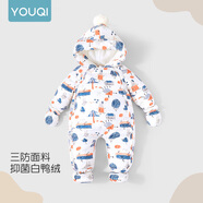 優(yōu)奇嬰兒羽絨服連體衣男女寶寶保暖外出哈衣冬季新生幼兒衣服抱衣爬服 藍色氣球【羽絨服+手套+腳套】 100cm
