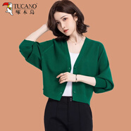 啄木鳥（TUCANO）羊毛衫針織開衫女春秋2024新款寬松蝙蝠衫短款小外搭披肩毛衣外套 綠色 M