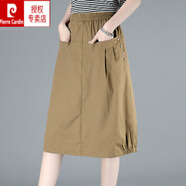 皮爾卡丹（pierre cardin）棉半身裙女2025夏季新款中長(zhǎng)款松緊高腰顯瘦休閑寬松A字裙 卡其色 XL 建議115-125斤