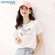 真維斯（JEANSWEST）短袖t恤女夏季2025柔軟純棉正肩印花打底衫內搭上衣女白色短TXL