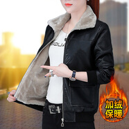 NY-EMMA  皮衣女短外套春秋冬新款機(jī)車毛領(lǐng)加絨加厚皮毛一體皮夾克上衣潮 883黑色 3XL(建議135-150斤)