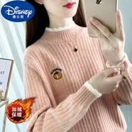 迪士尼（Disney）女大童毛衣冬裝13歲少女孩韓版半高領(lǐng)15初中生針織10打底衫上衣12 粉色加絨 L【建議105-120斤】